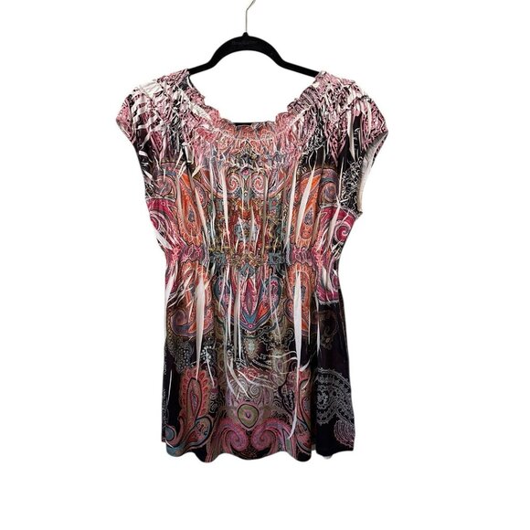 One World Live and Let Live Petite Large Top‎ Sublimation Off-the-Shoulder Shirt - Picture 2 of 4